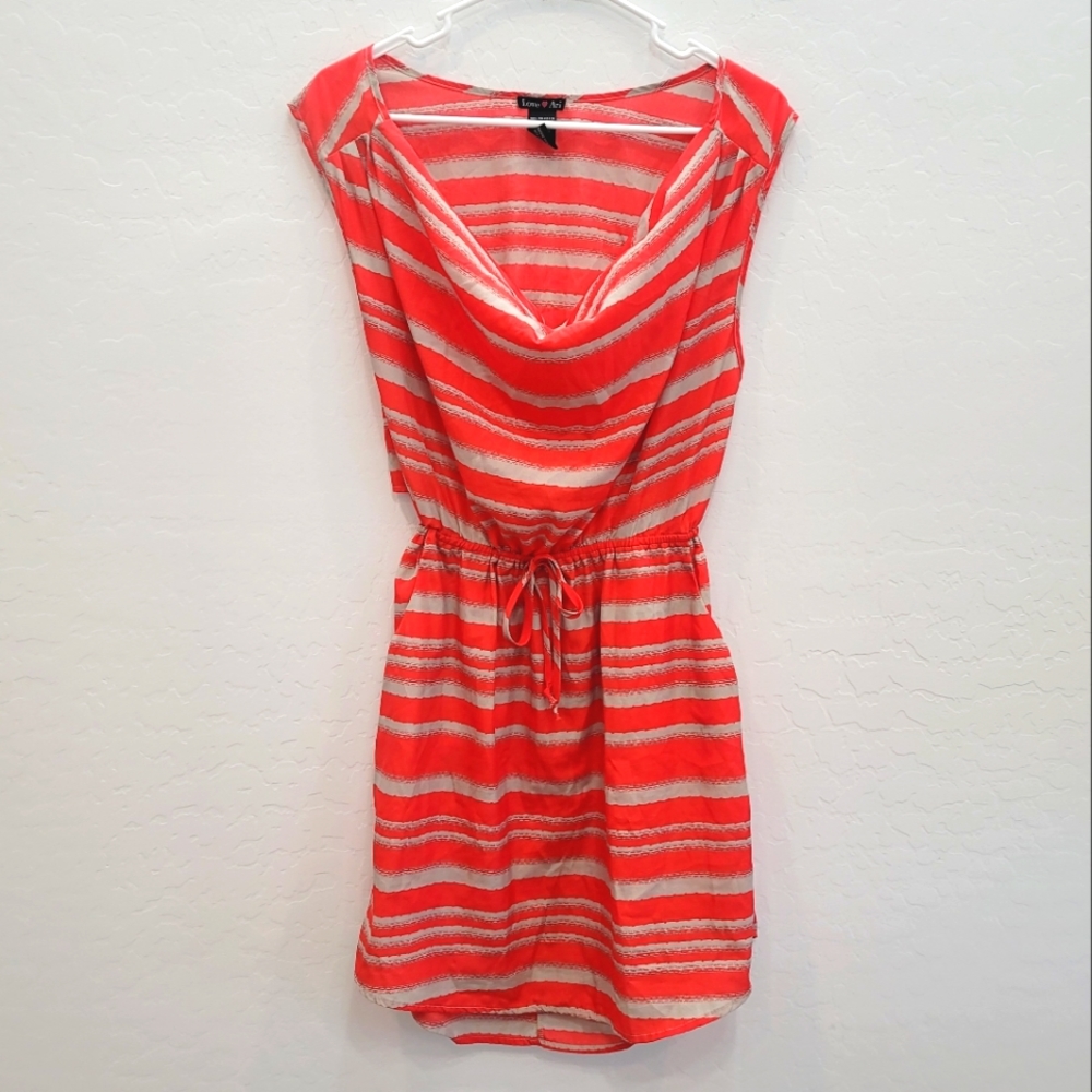 Love Ari Red & Tan Striped Draped Neck Mini Dress Women's Size Large